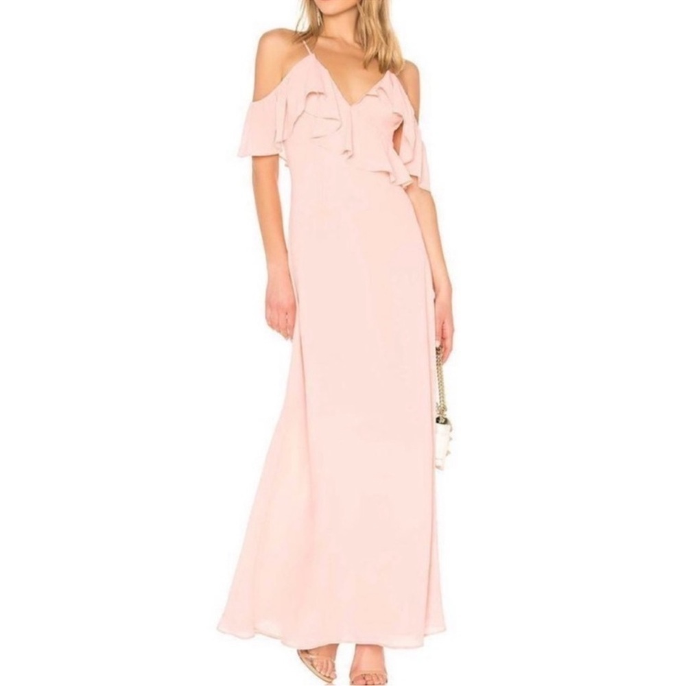 LPA Elegant Pink Ruffle Neckline Maxi NWT